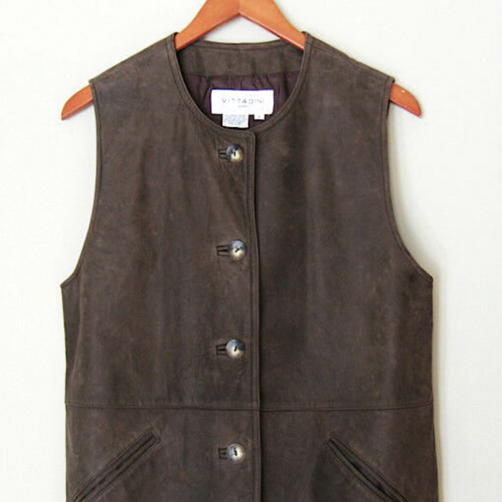 ADRIENNE VITTADINI Women’s VITTADINI SPORT Brown Leather Vest fits Med - NEW